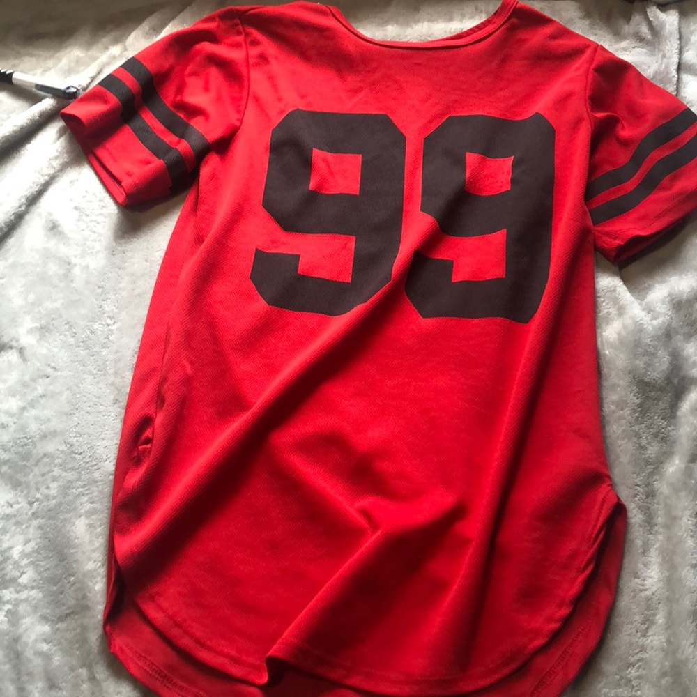 red, black, jersey dress.